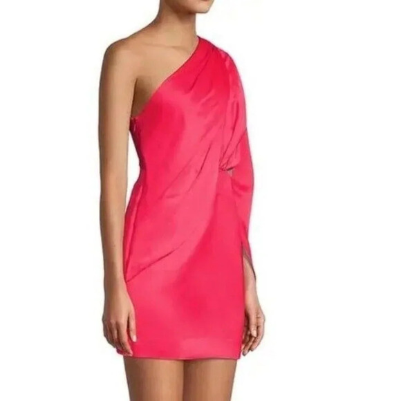 NWT SIGNIFICANT OTHER Anne Cape Cut Outs Satin Mini Dress Fuchsia 6 - Picture 2 of 15